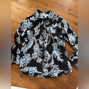 Talbots Black and Blue Floral Button Down Shirt
